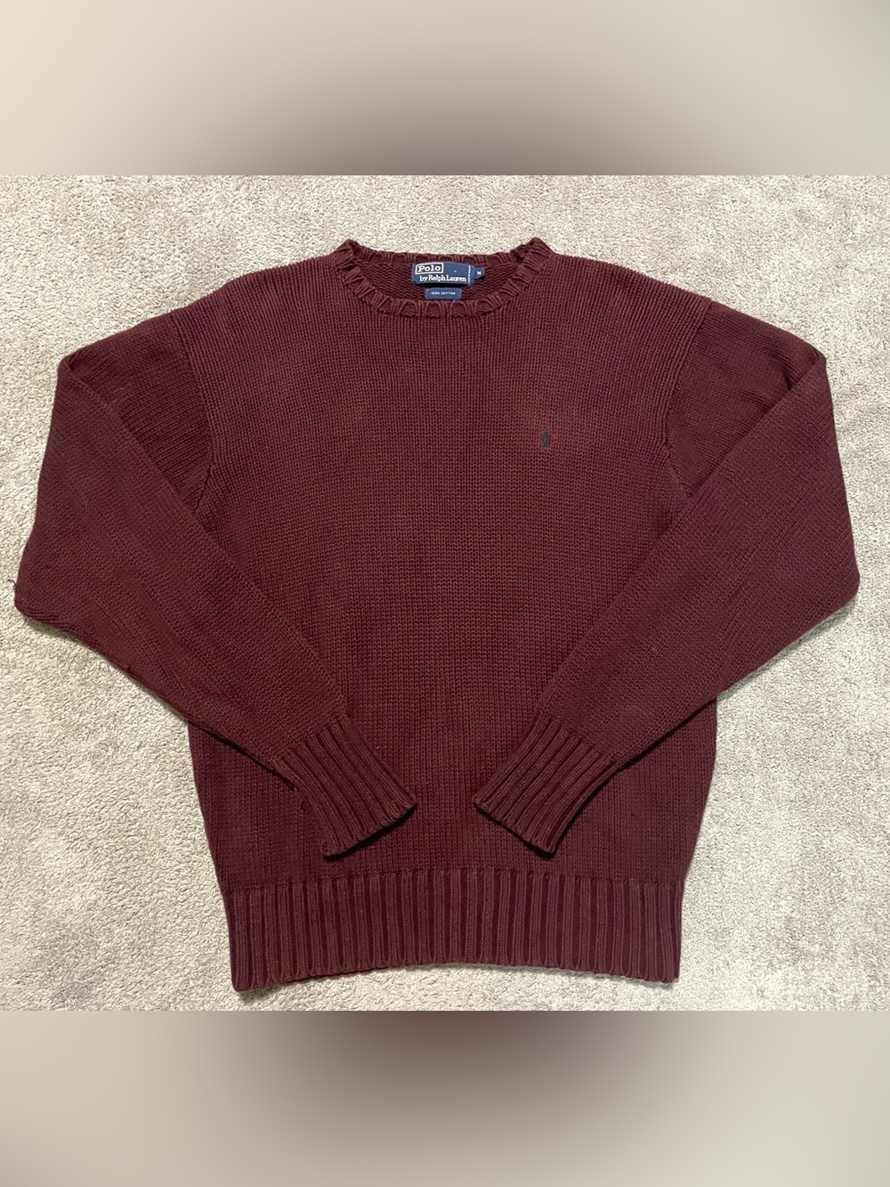 Vintage Polo Ralph Lauren Cotton Knit Sweater Mens M Burgundy Red Y2K